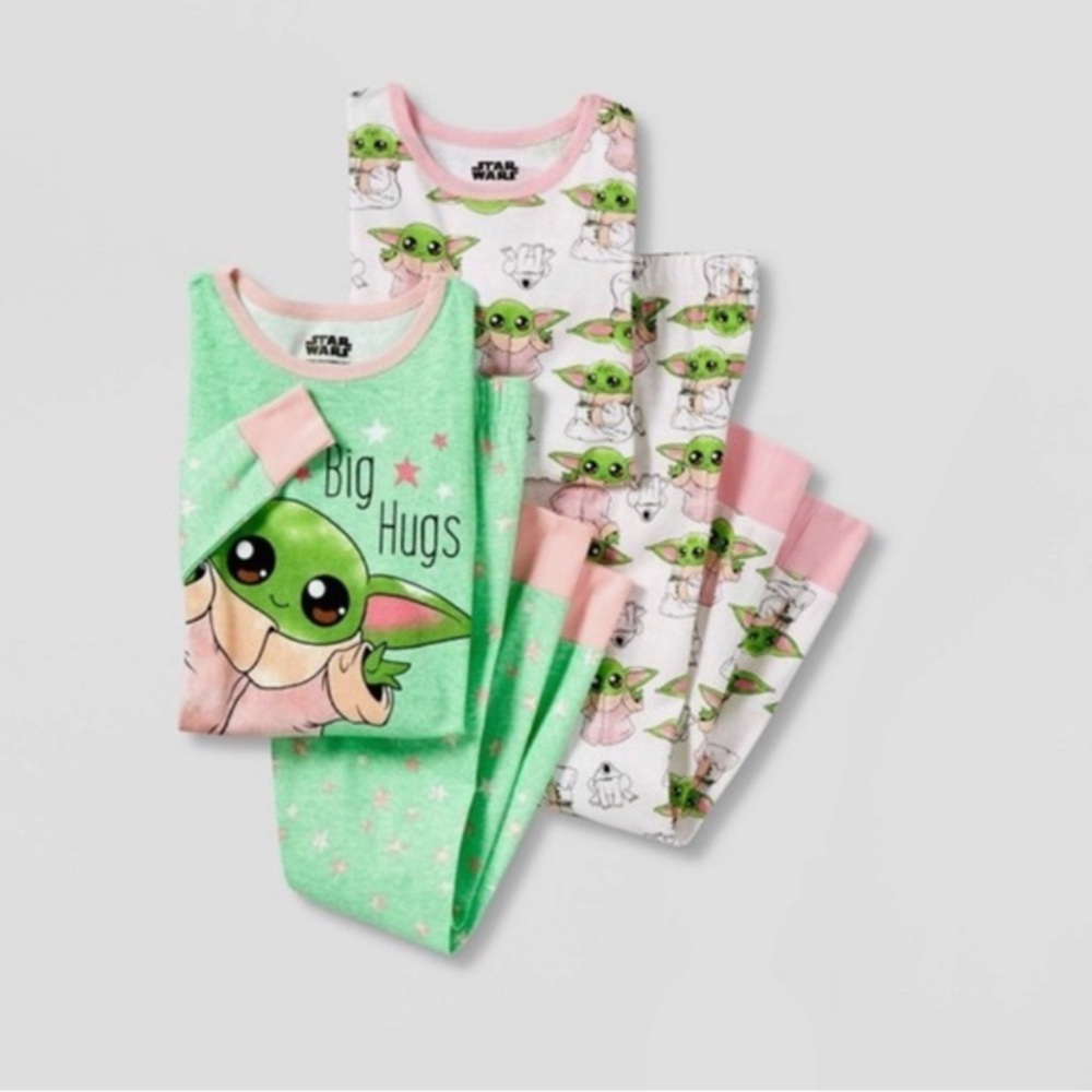 Star Wars Girls 4pc Baby Yoda Mandalorian Long Sleeve Pajamas Sleep Set 4